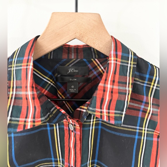 J. Crew Tartan Plaid Slim Shirt Red & Blue Size 6 - Picture 4 of 7